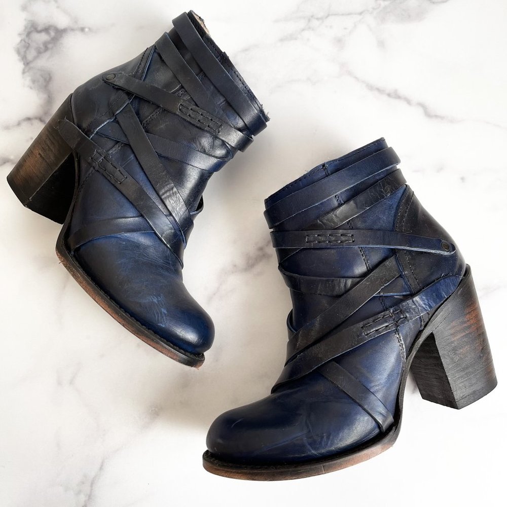 Freebird by Steven Gem Blue Leather Ankle Boots 8